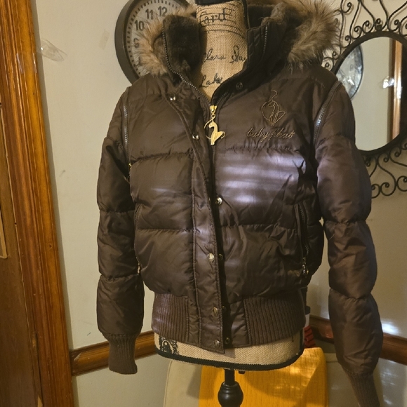 Baby Phat Chocolate Puffer Jacket with Fur Hood - Picture 3 of 14